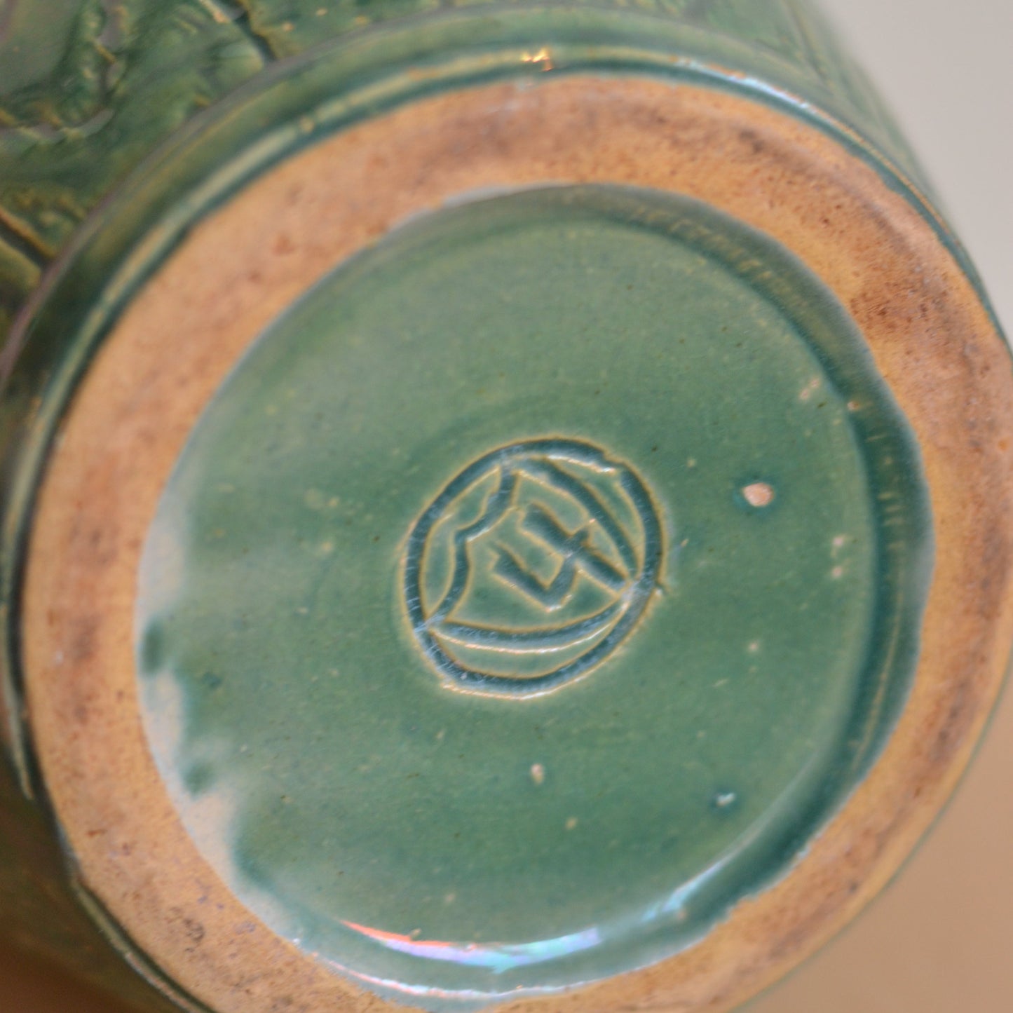 Large Barrel Shaped Green Jug