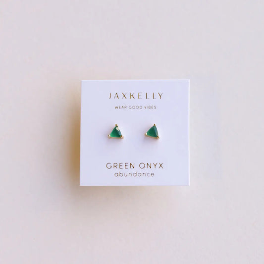 Jax Kelly |  Mini Energy Gem, Green Onyx, Gold Earrings