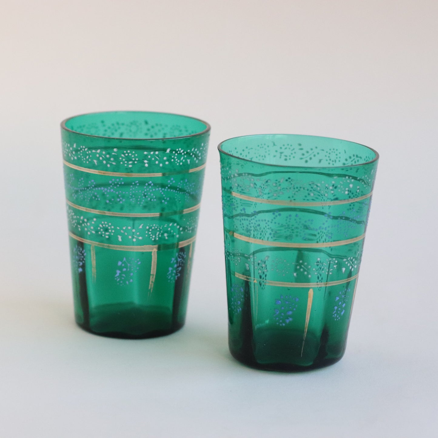 Hand Painted Green Glasses, Set of 2