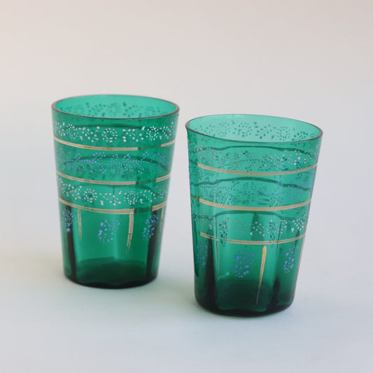 Hand Painted Green Glasses, Set of 2