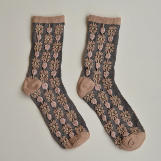 Fall Socks | Grey and Pink with Daisies