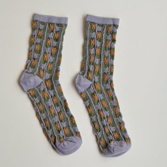 Fall Socks | Grey with Green and Orange Floral