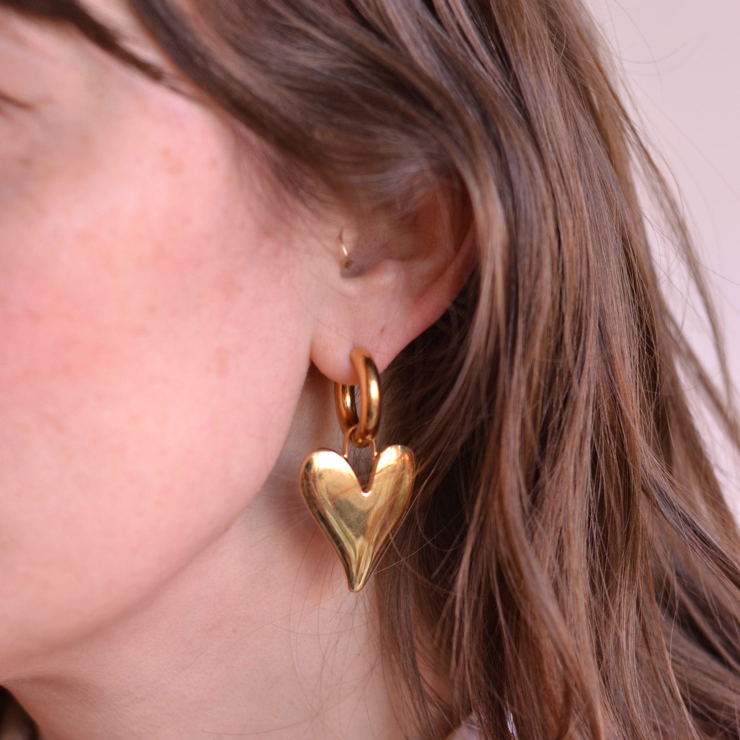 Bazou | Statement Heart Hoops, Stainless Steel