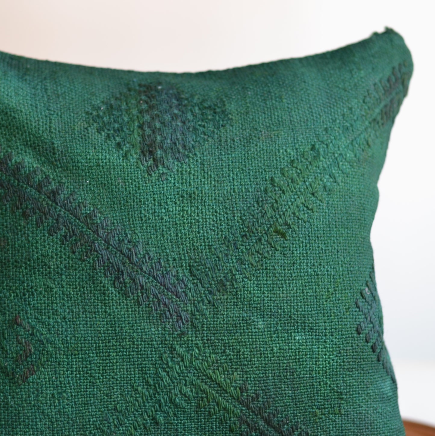 Kilim Pillow Cover  | Deep Emerald Green, 14" Square