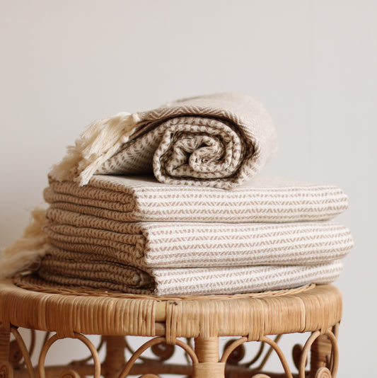 100% Cotton Turkish Towel, Light Brown, Diamond Pattern