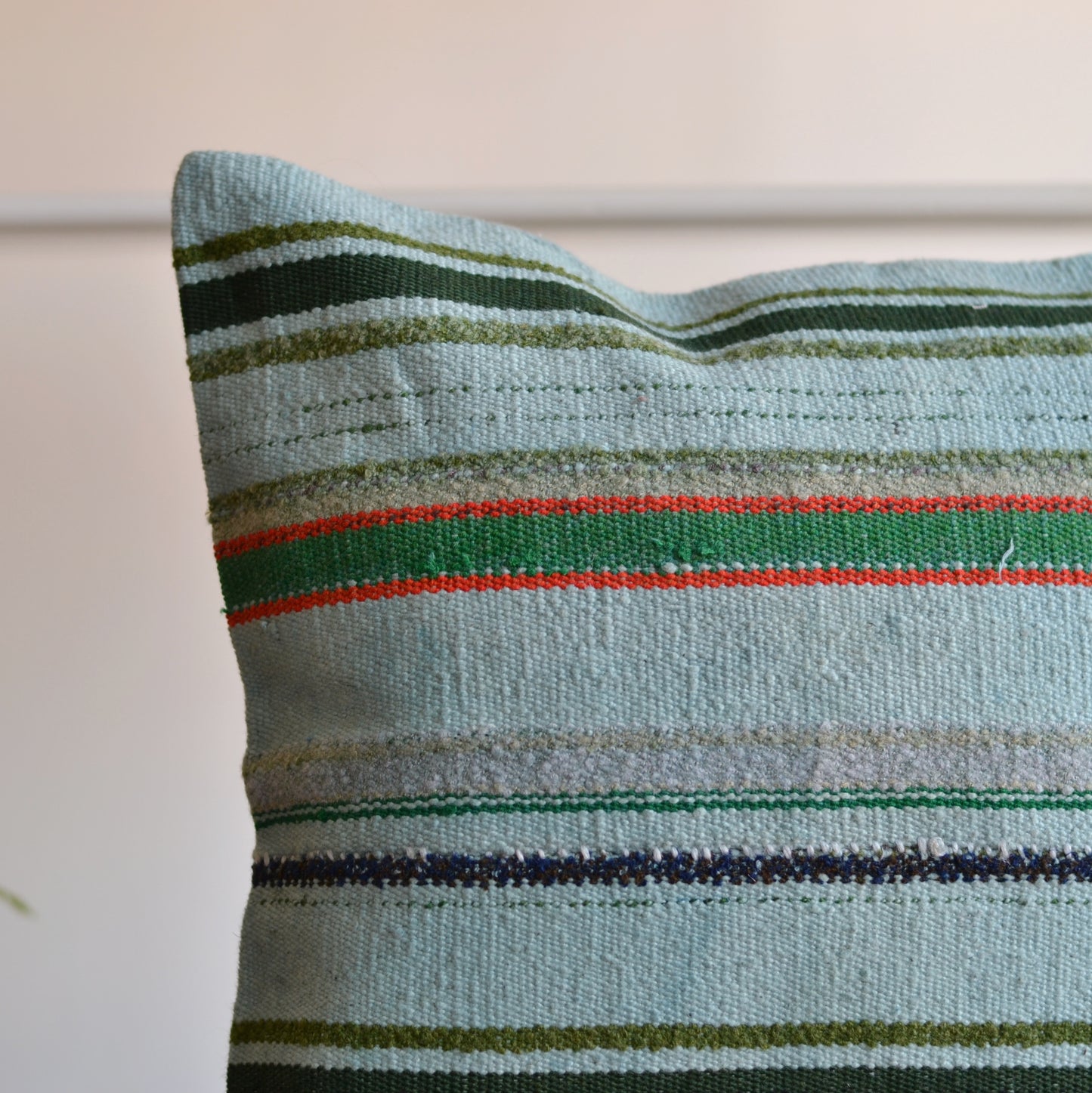 Kilim Pillow Cover  | Pale Aqua Stripe, 18" square