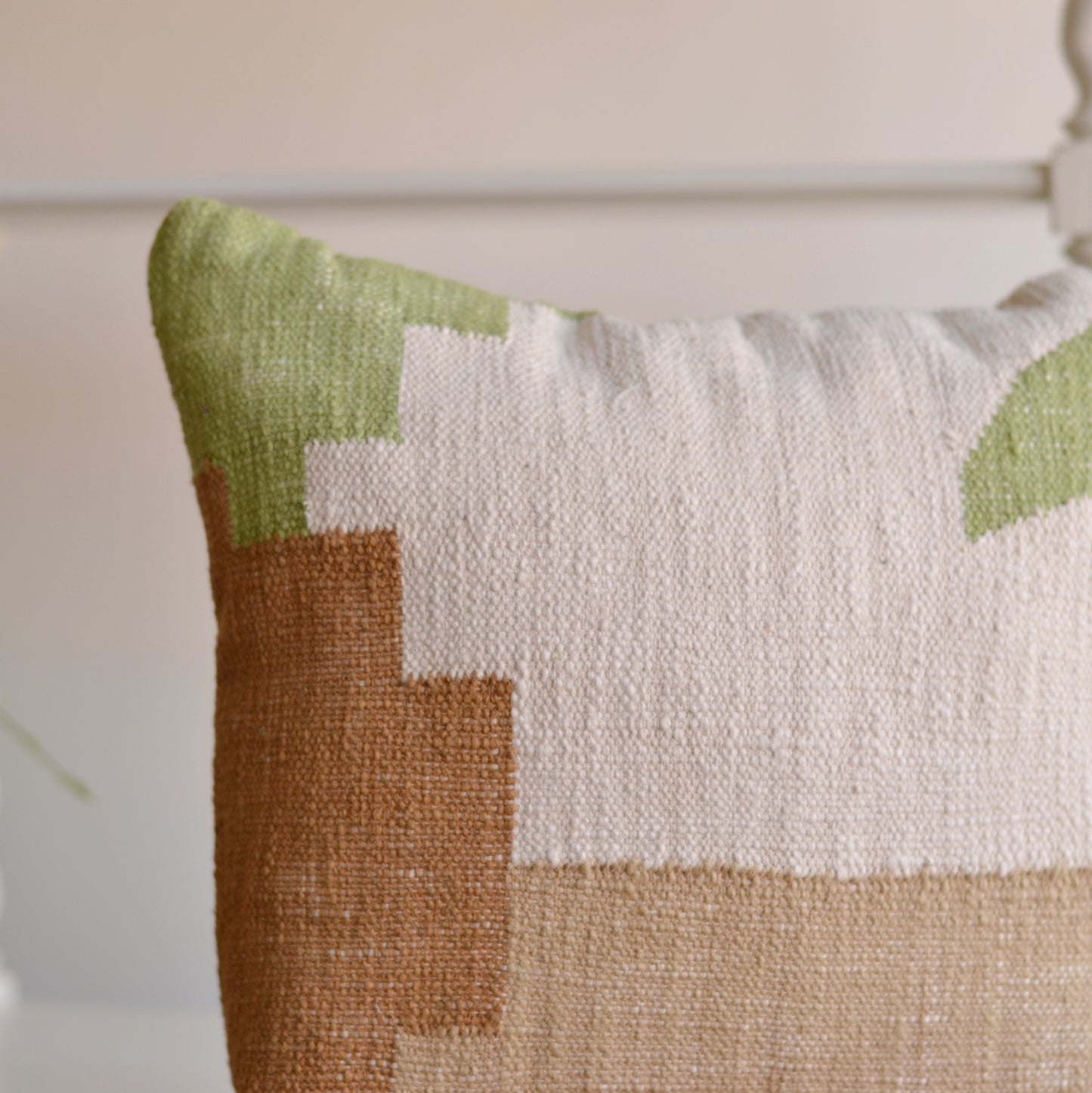 Woven Pillow Cover, 18" x18" Neutrals with Pops of Grassy Green