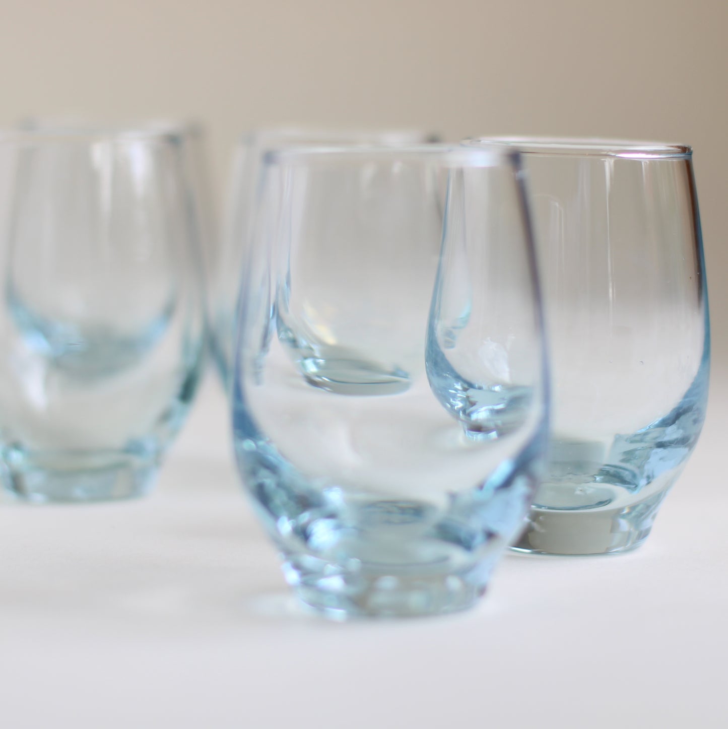 Small Blue Stemless Wine Glasses, Set of 7
