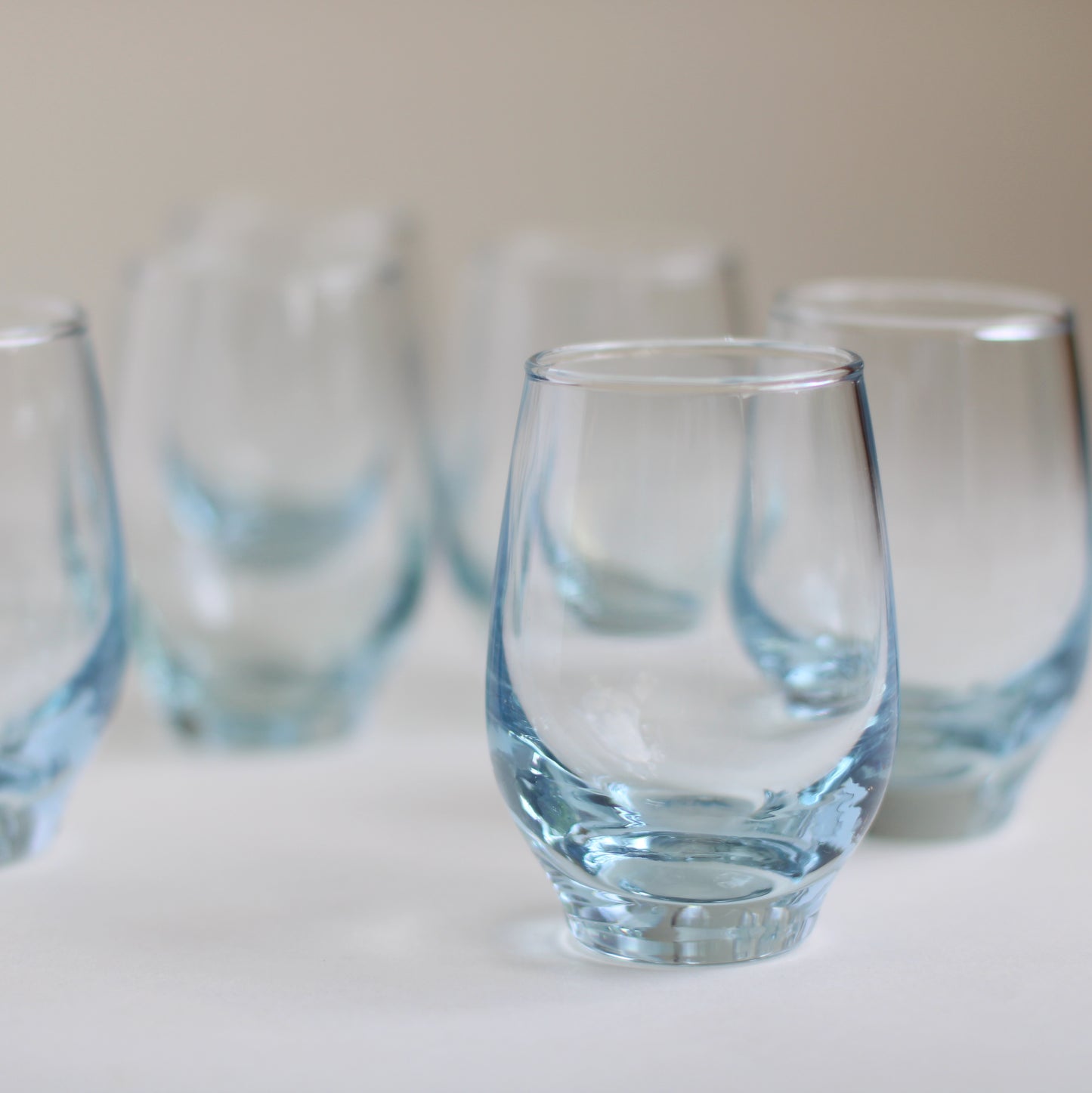 Small Blue Stemless Wine Glasses, Set of 7