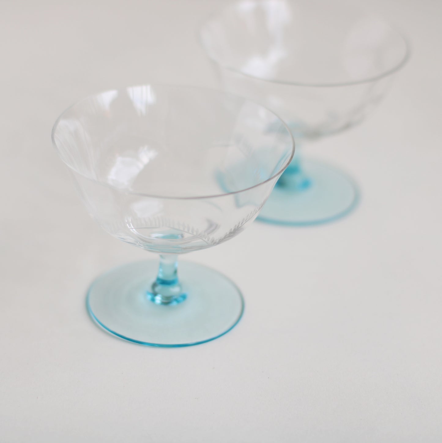 Blue Stemmed Coupe Glasses, Set of 2