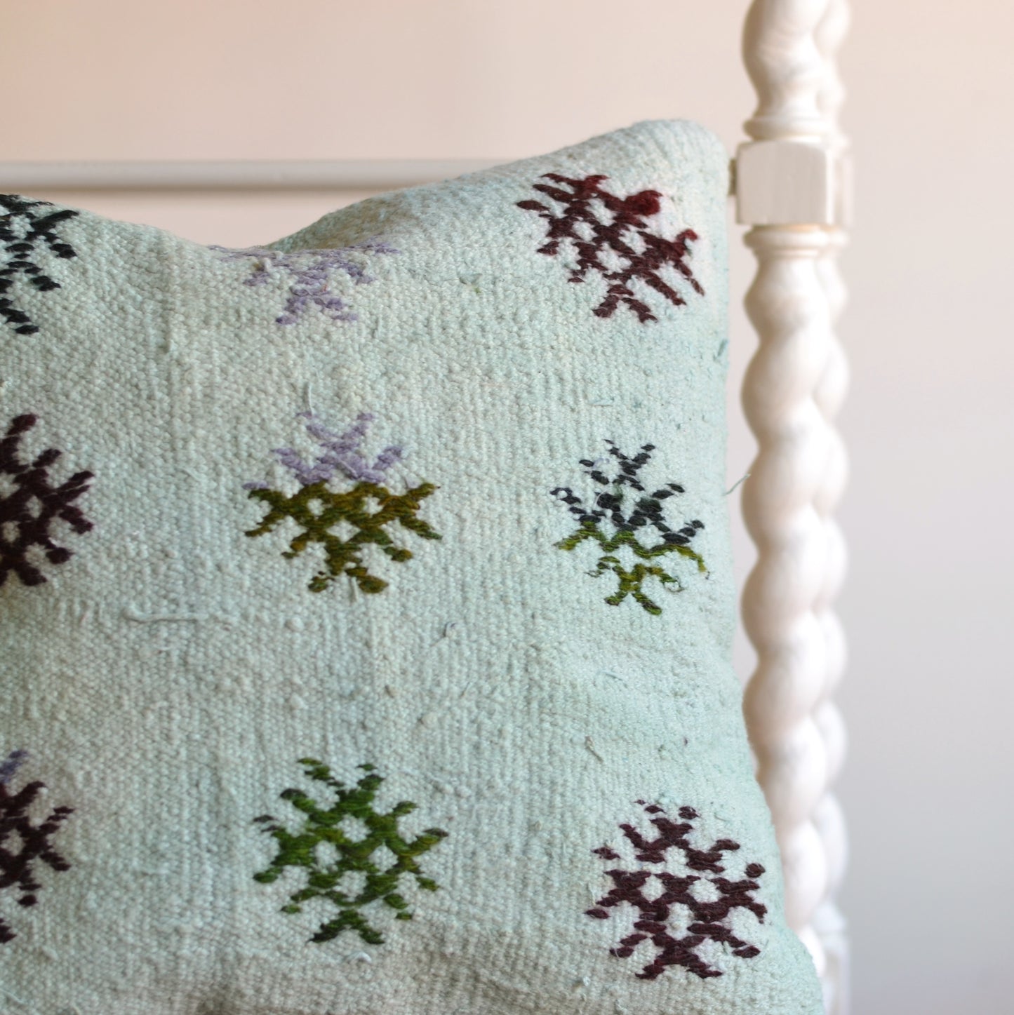 Kilim Pillow Cover  | Pale Aqua with Stitching Detail, 18"