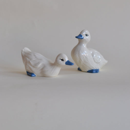 Pair of Ceramic Blue Billed Ducks, Vintage