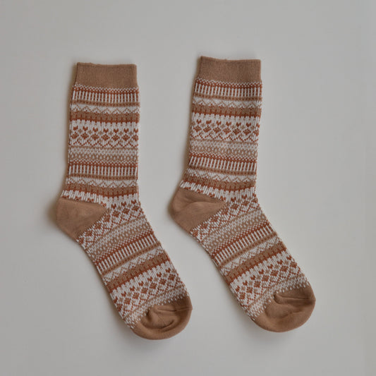 Winter Socks | Faire Isle Pattern Socks, Latte