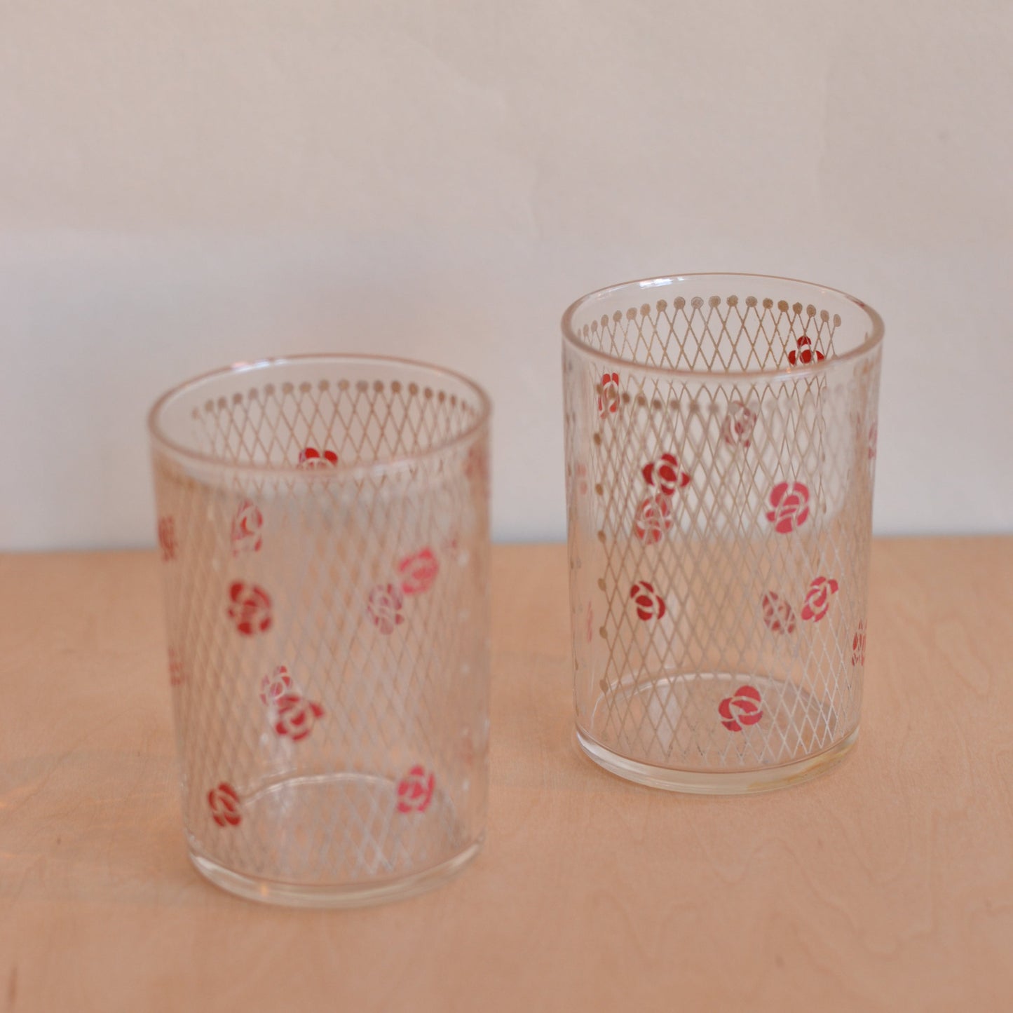 Vintage Lattice and Rose Glasses, Set of 2