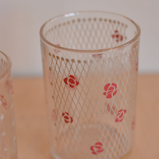 Vintage Lattice and Rose Glasses, Set of 2