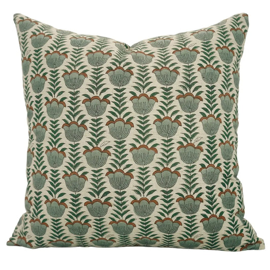 Dune Pillows | Artistic Block Print Pillow, Lotus Pattern, 16”