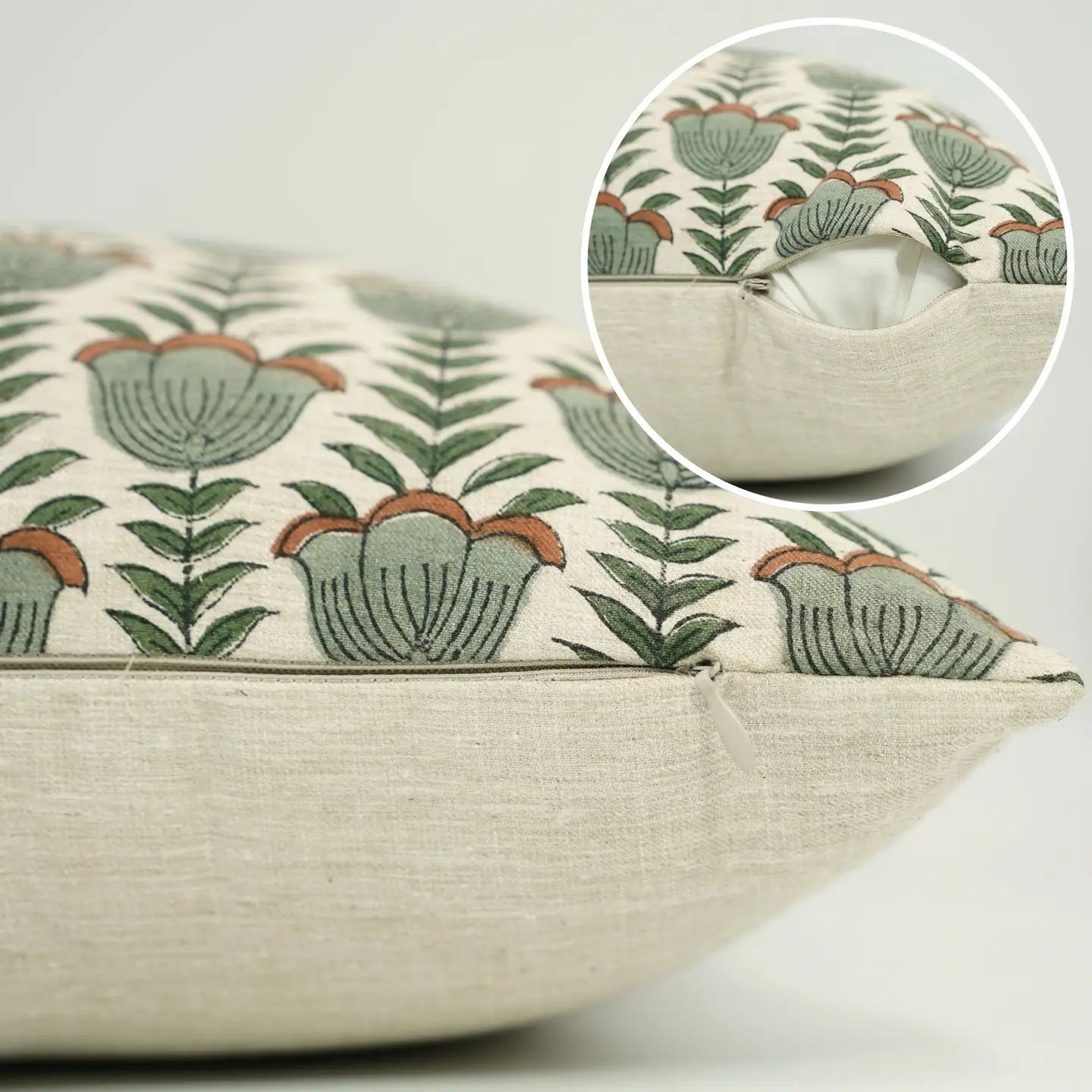 Dune Pillows | Artistic Block Print Pillow, Lotus Pattern, 16”