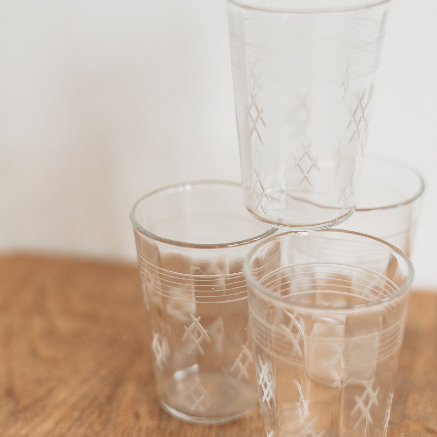 Tiny Hatch Etched Juice Glasses, Set of 4