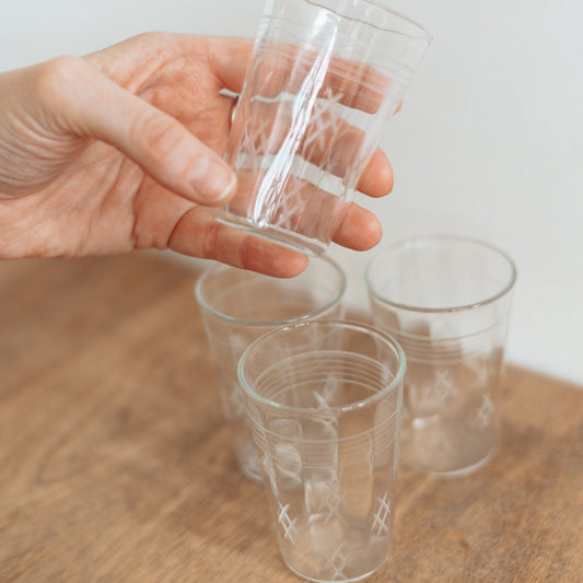 Tiny Hatch Etched Juice Glasses, Set of 4