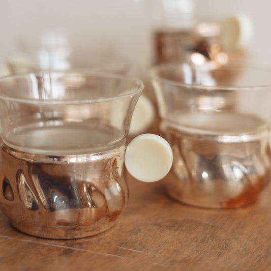 Vintage Punch Glasses with Decorative Metal Holder, Set of 6