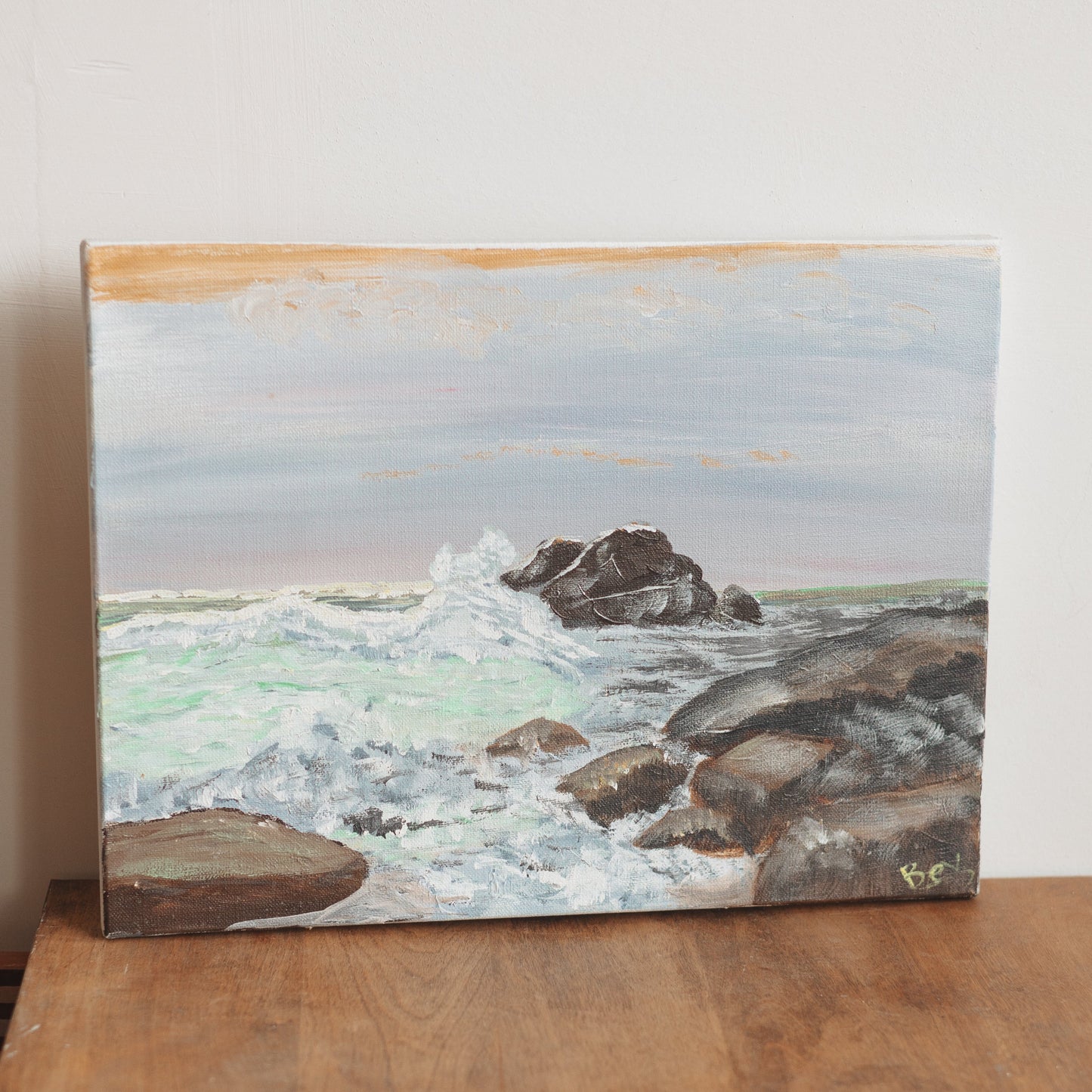 Original Canvas Painting, Crashing Waves