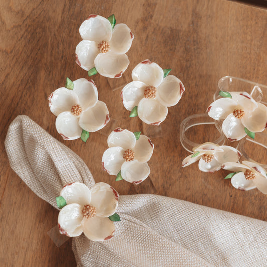 Magnolia Plastic Napkin Rings, Set of 8