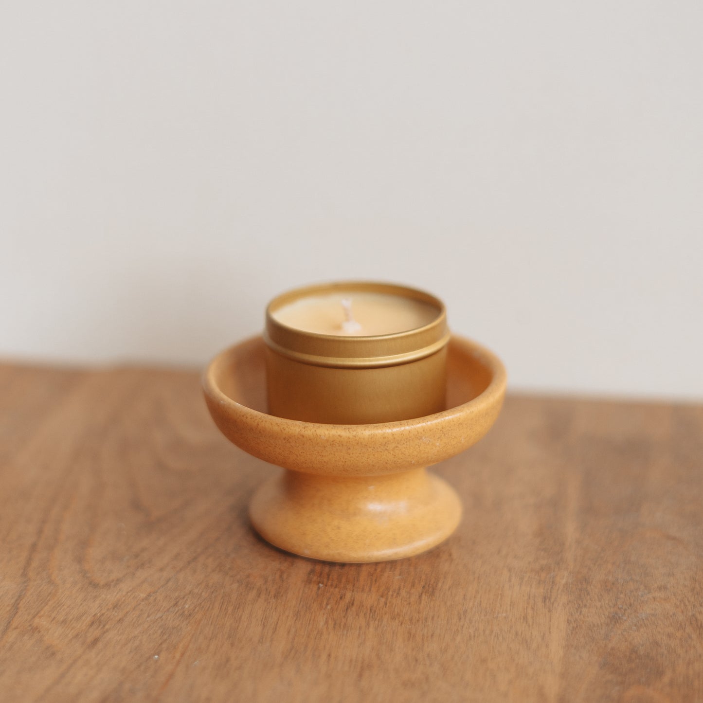 Small Golden Pottery Trinket Dish/Candleholder