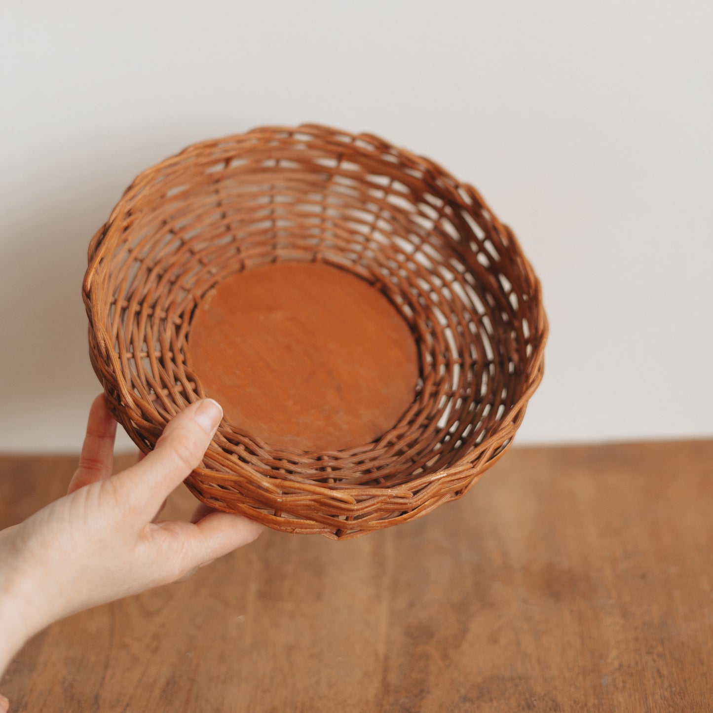 Wicker Pedestal Bowl With Wooden Bottom