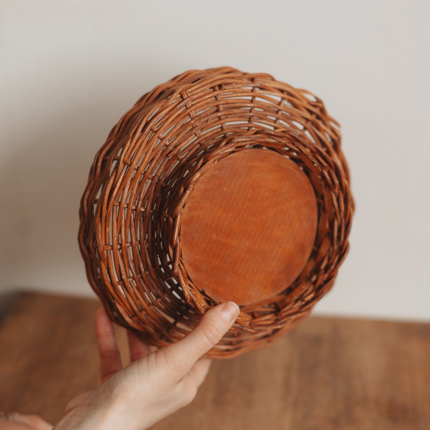 Wicker Pedestal Bowl With Wooden Bottom