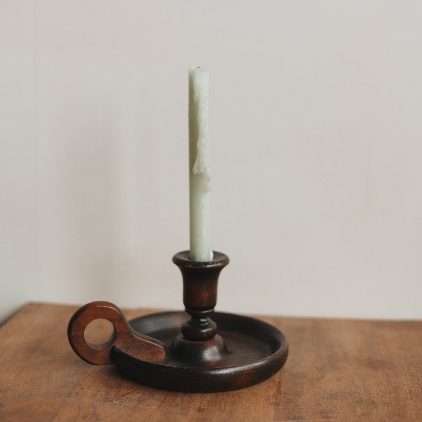 Large Wooden Candlestick Holder with Handle