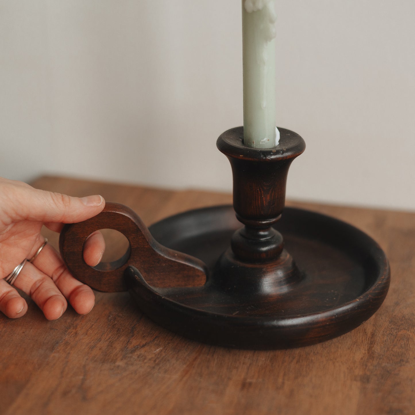 Large Wooden Candlestick Holder with Handle