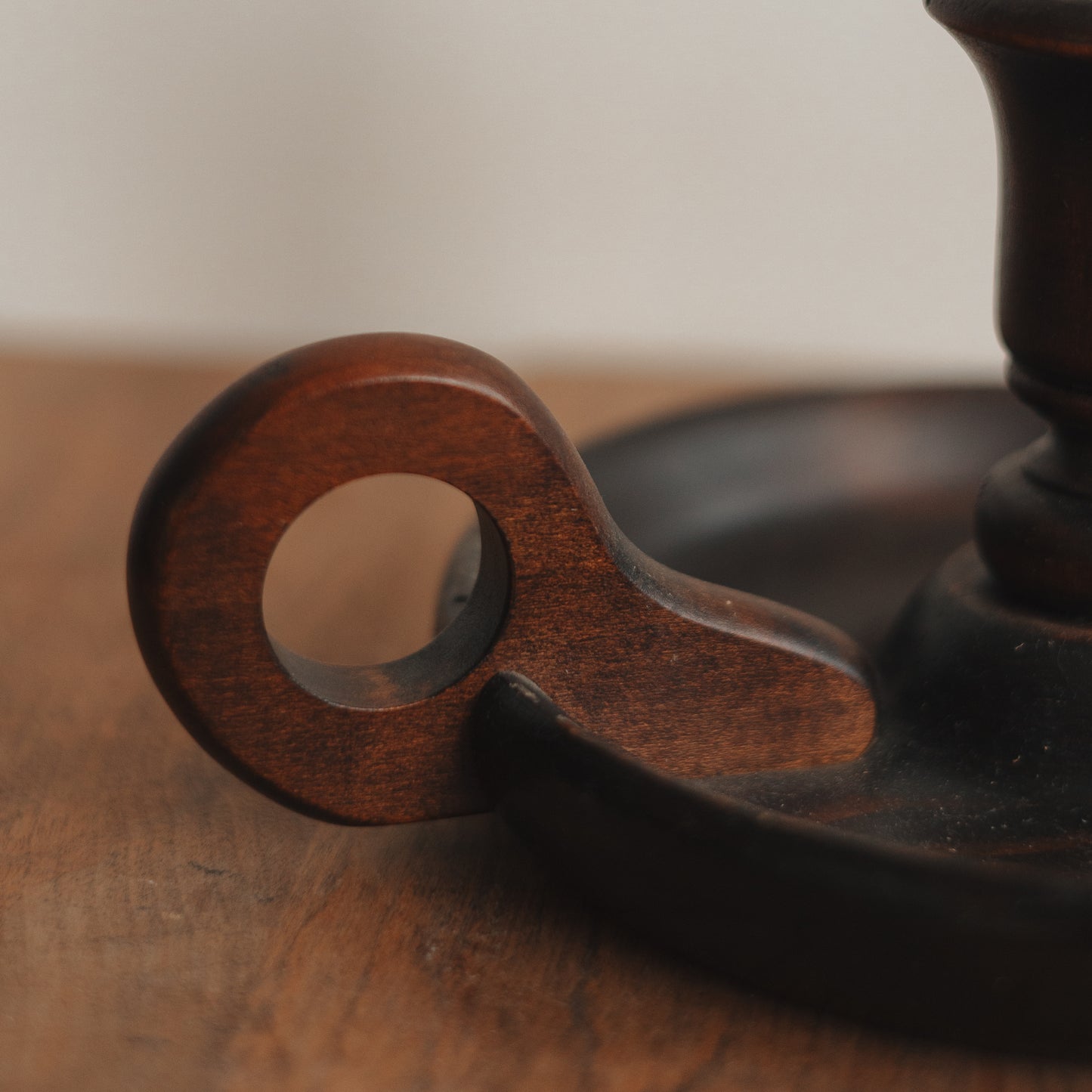 Large Wooden Candlestick Holder with Handle