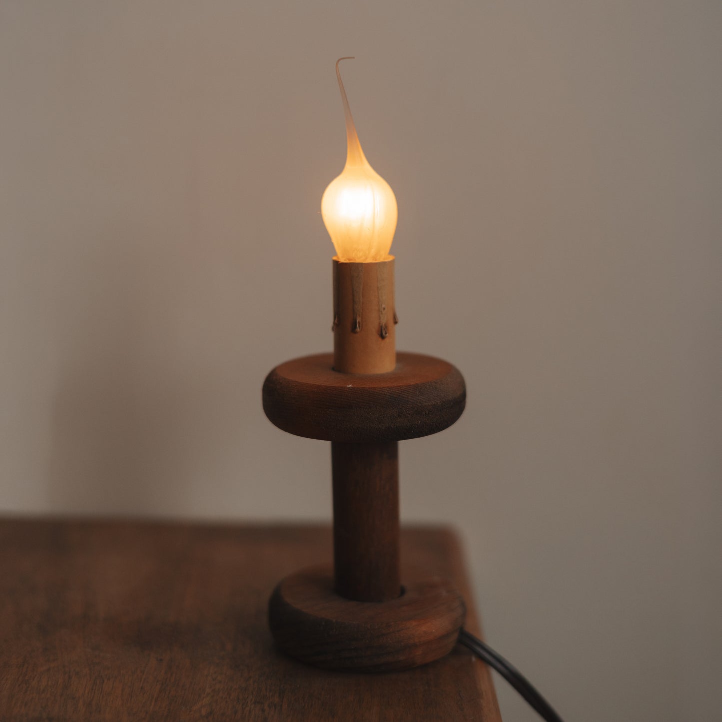 Wooden Spool Candle Lamp