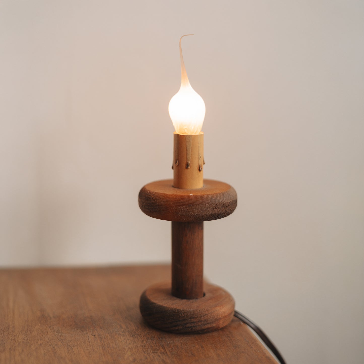 Wooden Spool Candle Lamp