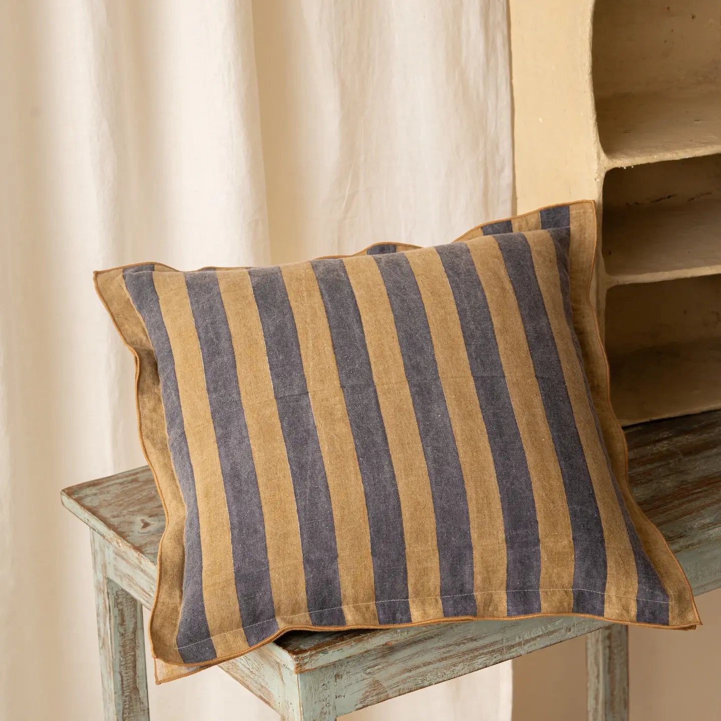 Dune Pillows | Linen Maris Pillow, Blue + Gold, 16"
