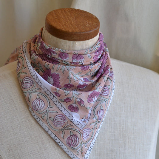 White Lotus Fashions |  Kalamkari Cotton Bandana-Maroon Blooms with Green Vines