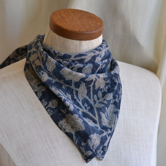 White Lotus Fashions |  Kalamkari Cotton Bandana-Midnight Bloom