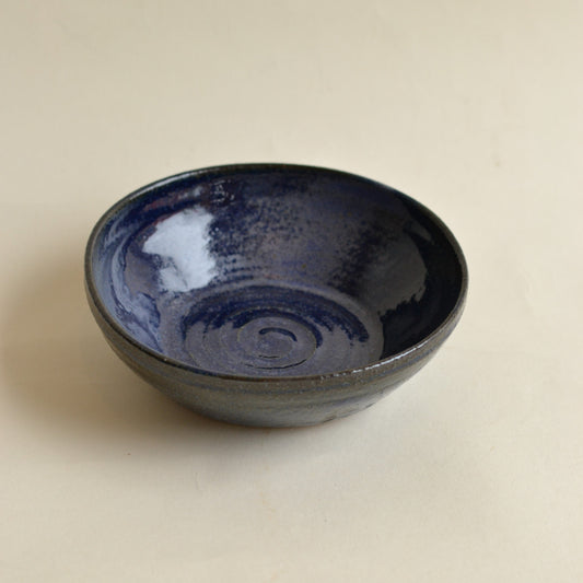 Studio Pottery Midnight Blue Bowl with Flower Detail