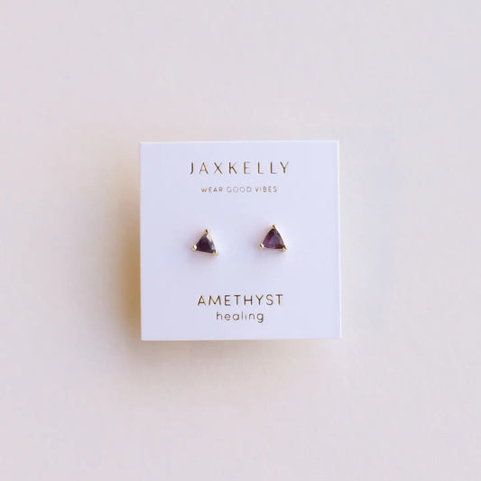 Jax Kelly |  Mini Energy Gem, Amethyst, Gold Earrings