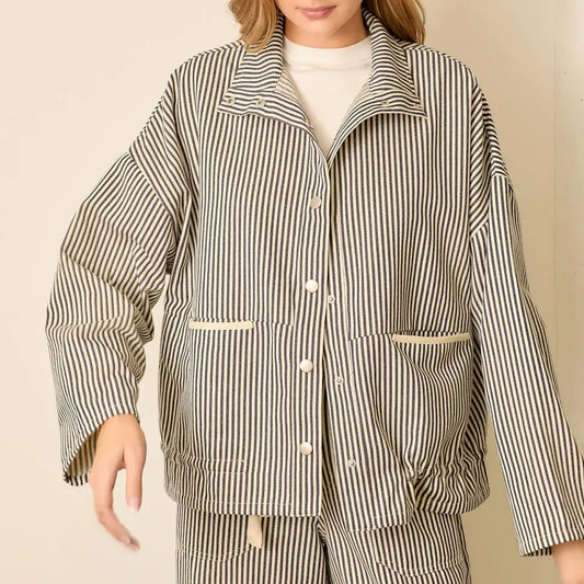 Wellmade USA | Pinstripe Collar Jacket, Brown