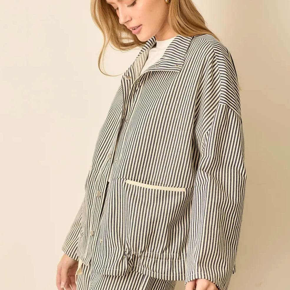 Wellmade USA | Pinstripe Collar Jacket, Brown