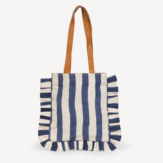 JOYN Bags | The Momo Tote - Large Cobalt Stripe Print