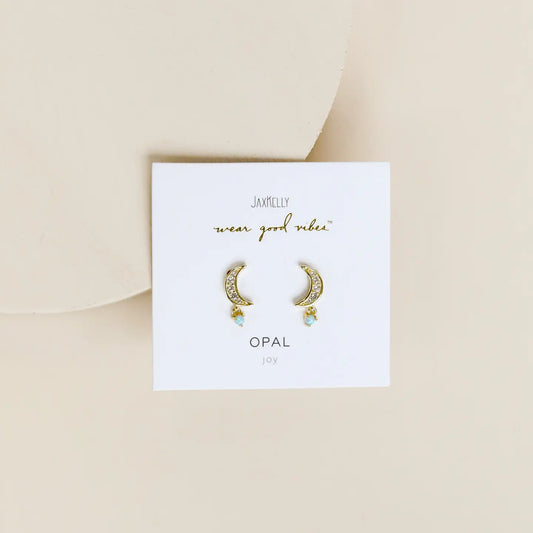 Jax Kelly |  Moon Drop, Opal, Gold Earrings