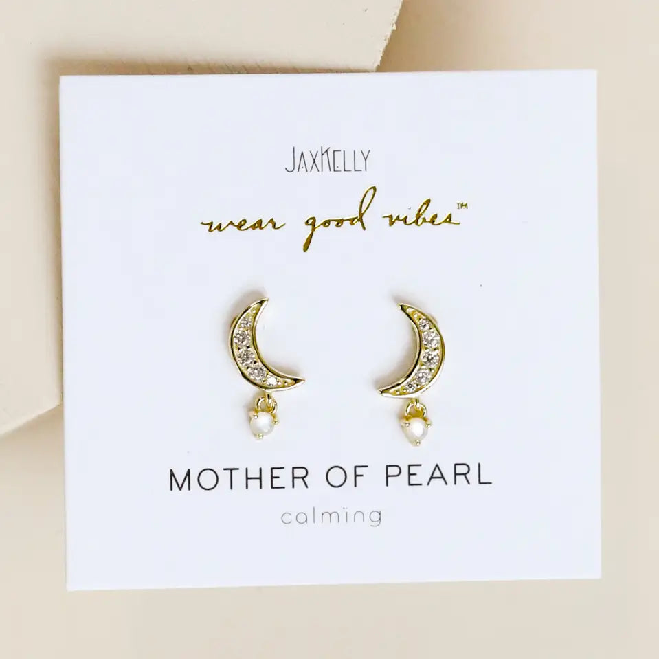 Jax Kelly |  Moon Drop, Mother of Pearl,  Gold Earrings