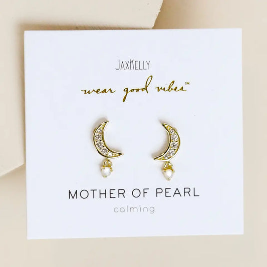 Jax Kelly |  Moon Drop, Mother of Pearl,  Gold Earrings