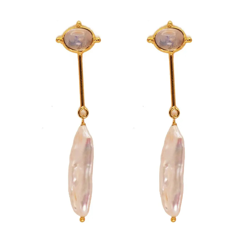 Dune Earrings | Moonstone Pearl Dangle Earrings