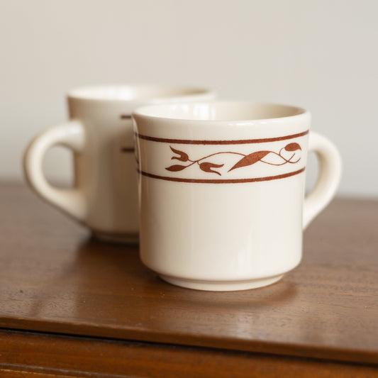 Pair of Cream Coffee Mugs with Patterned Rim