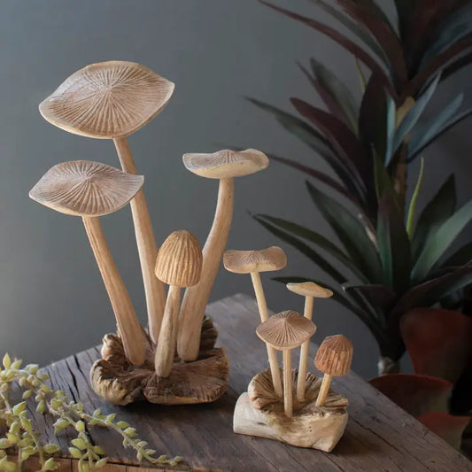 Dune Accents | Teak Wood Mushroom Clusters, Assorted Sizes