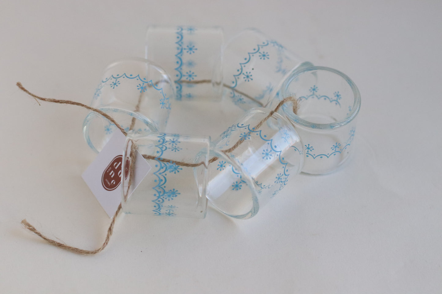 Glass Napkin Rings with Blue Scallop Design