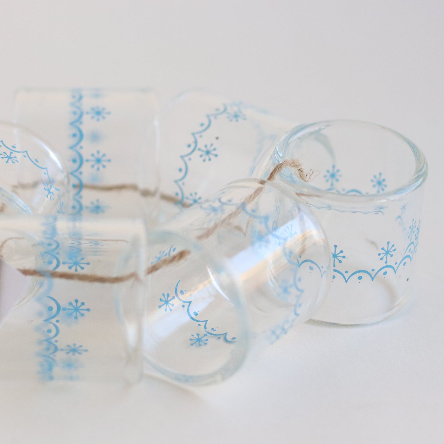 Glass Napkin Rings with Blue Scallop Design
